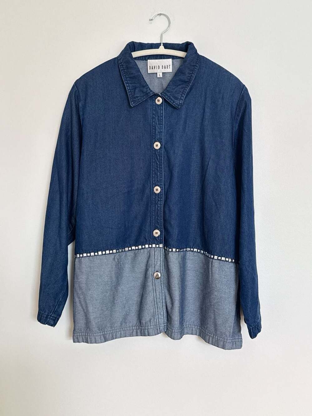 Vintage David Dart Denim Button-Down Shirt Size L Dark Wash Tencel Lyocell USA